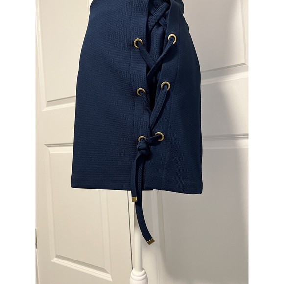 Kensie Mini Tie Shift Navy Skirt Size Medium - Picture 4 of 11
